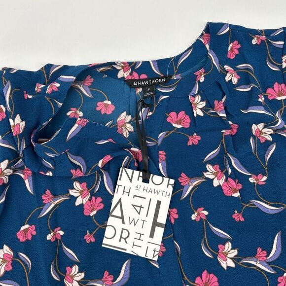 NWT 41 Hawthorn Stitch Fix WGW10479 Floral Round Neck Short Sleeve Blouse - Picture 4 of 6